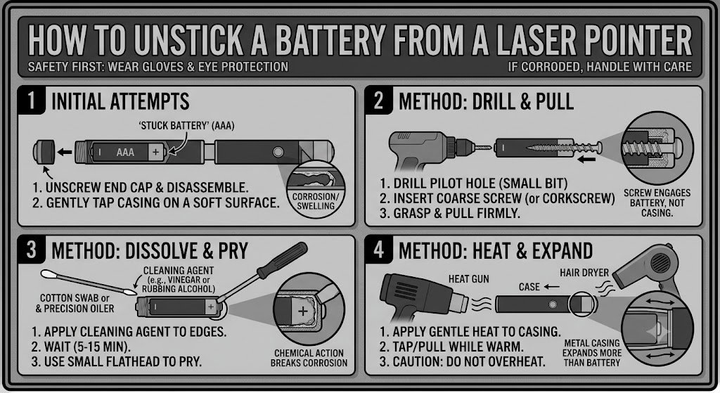 How to Unstick Battery Laser Pointer With Black and Gray